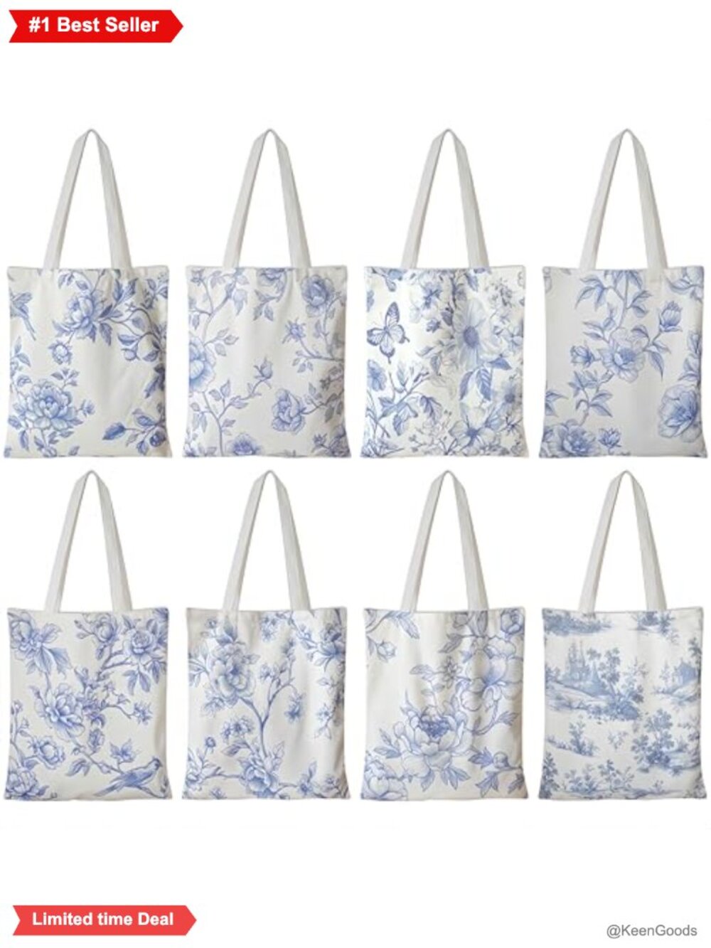 Canvas Tote Bag Reusable Floral Print for Women
